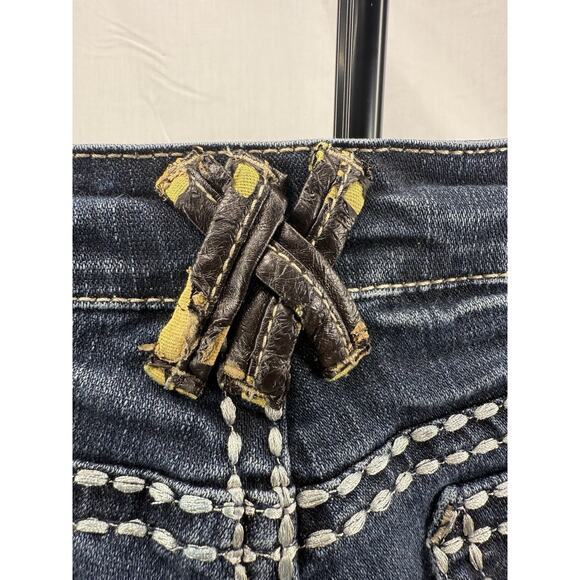 LA Idol USA Women’s Jeans Embellished Flap Pockets Blue Stitching Sz 5 EUC - Picture 6 of 16